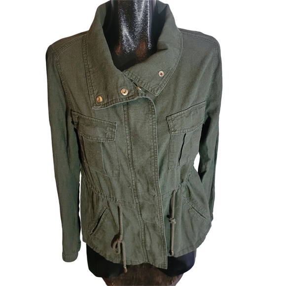 Old Navy Olive Green Linen Blend Utility Jacket M - Picture 3 of 9